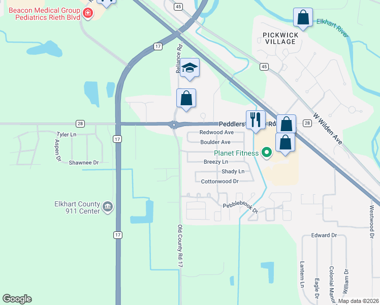 map of restaurants, bars, coffee shops, grocery stores, and more near 14 Brookside Manor in Goshen