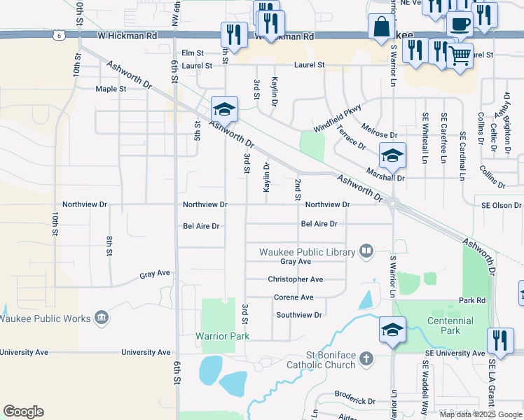 map of restaurants, bars, coffee shops, grocery stores, and more near 290 Northview Drive in Waukee