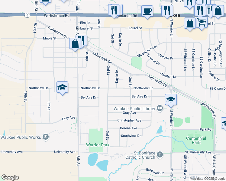 map of restaurants, bars, coffee shops, grocery stores, and more near 290 Northview Drive in Waukee