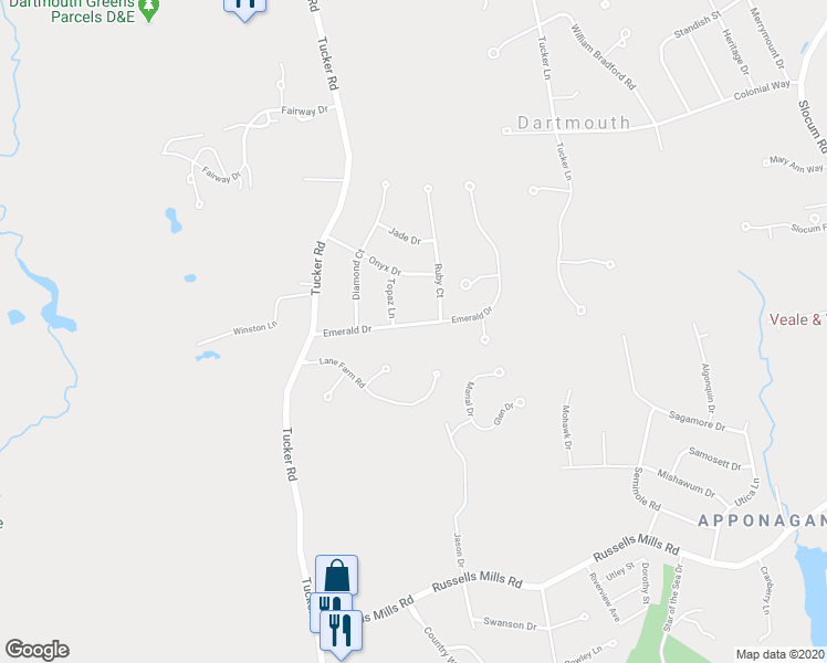 map of restaurants, bars, coffee shops, grocery stores, and more near 28 Emerald Drive in Dartmouth