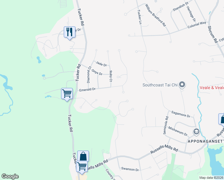 map of restaurants, bars, coffee shops, grocery stores, and more near 40 Emerald Drive in Dartmouth