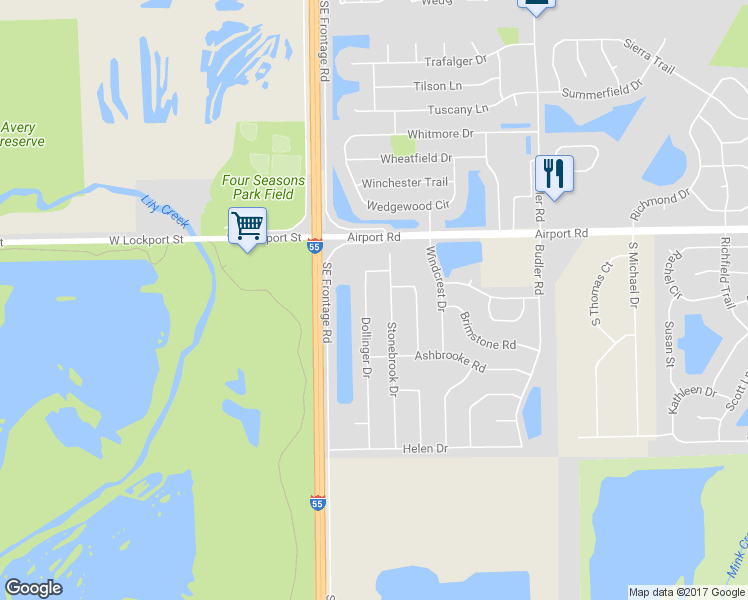 map of restaurants, bars, coffee shops, grocery stores, and more near 443 Dollinger Drive in Romeoville