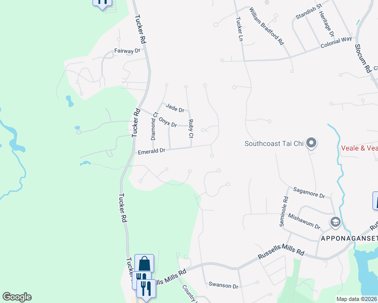 map of restaurants, bars, coffee shops, grocery stores, and more near 40 Emerald Drive in Dartmouth