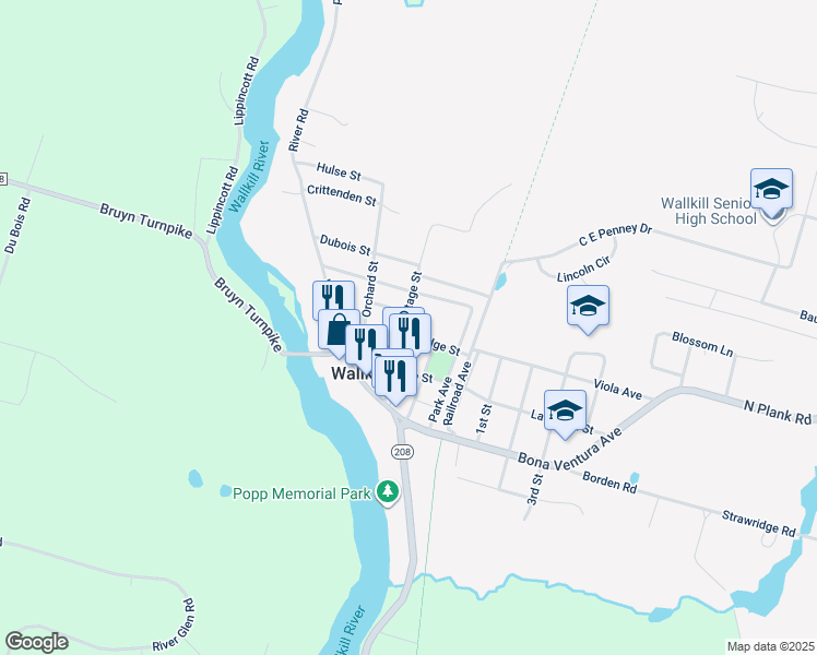 map of restaurants, bars, coffee shops, grocery stores, and more near 35 Bridge Street in Wallkill