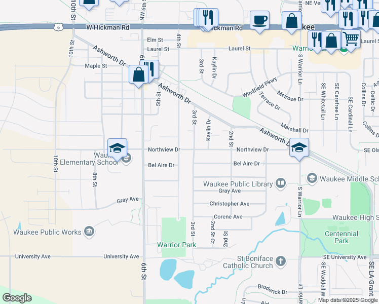 map of restaurants, bars, coffee shops, grocery stores, and more near 810 3rd Street in Waukee