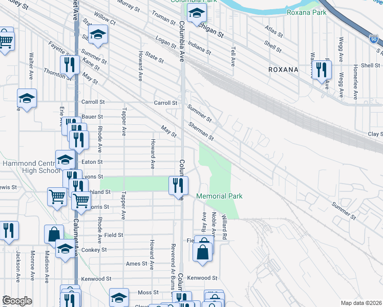 map of restaurants, bars, coffee shops, grocery stores, and more near 5840 Wallace Road in Hammond