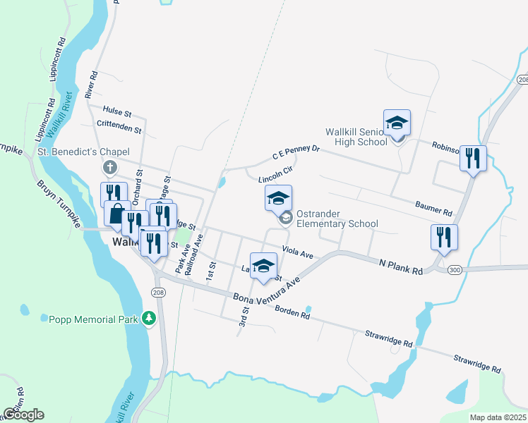 map of restaurants, bars, coffee shops, grocery stores, and more near 137 Viola Avenue in Wallkill