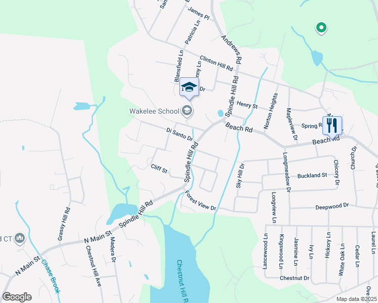 map of restaurants, bars, coffee shops, grocery stores, and more near 181 Spindle Hill Road in Wolcott