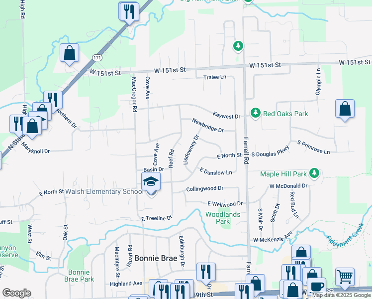 map of restaurants, bars, coffee shops, grocery stores, and more near 723 Lisdowney Drive in Lockport