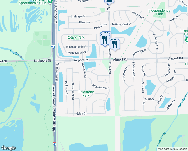 map of restaurants, bars, coffee shops, grocery stores, and more near 1963 West Cobblestone Road in Romeoville