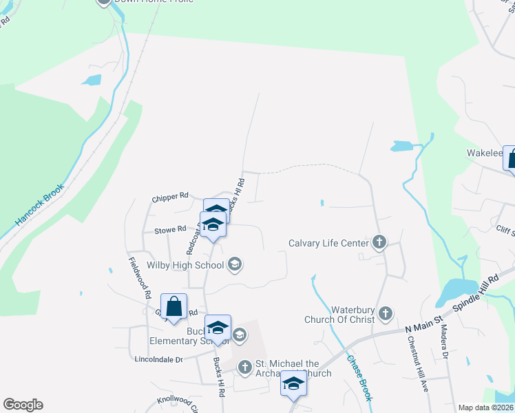 map of restaurants, bars, coffee shops, grocery stores, and more near 23 Emerald Pines Road in Waterbury