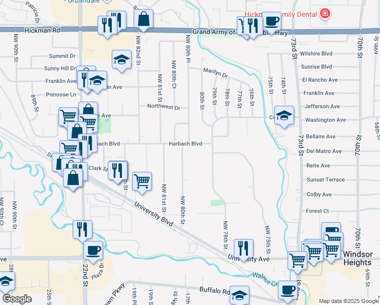 map of restaurants, bars, coffee shops, grocery stores, and more near 1703 NW 80th St in Clive