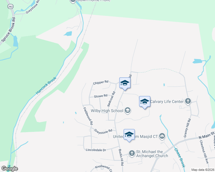 map of restaurants, bars, coffee shops, grocery stores, and more near 18 Haystack Circle in Waterbury