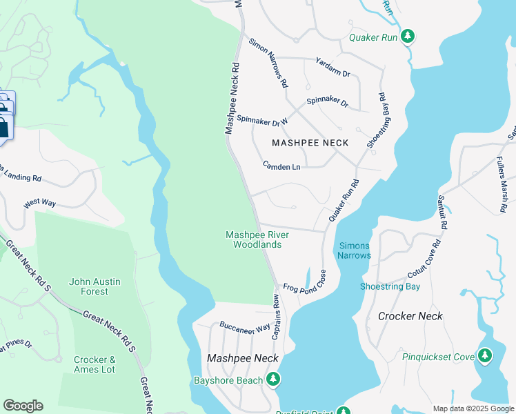 map of restaurants, bars, coffee shops, grocery stores, and more near 268 Mashpee Neck Road in Mashpee