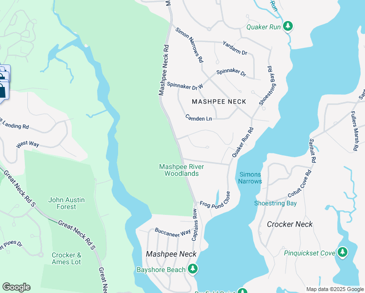 map of restaurants, bars, coffee shops, grocery stores, and more near 268 Mashpee Neck Road in Mashpee