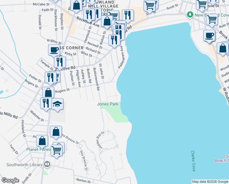 map of restaurants, bars, coffee shops, grocery stores, and more near 17 Marianna Street in Dartmouth