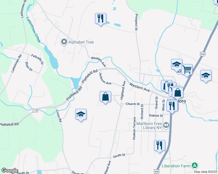map of restaurants, bars, coffee shops, grocery stores, and more near 18 Jackson Avenue in Marlboro