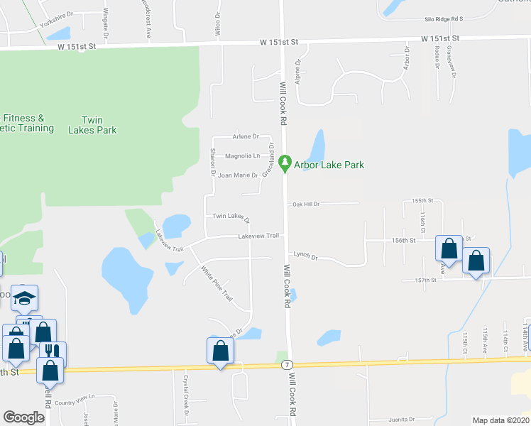 map of restaurants, bars, coffee shops, grocery stores, and more near 15416 Will Cook Road in Homer Glen