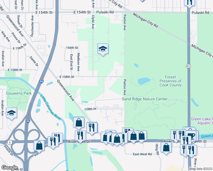 map of restaurants, bars, coffee shops, grocery stores, and more near 15815 Chappel Street in South Holland