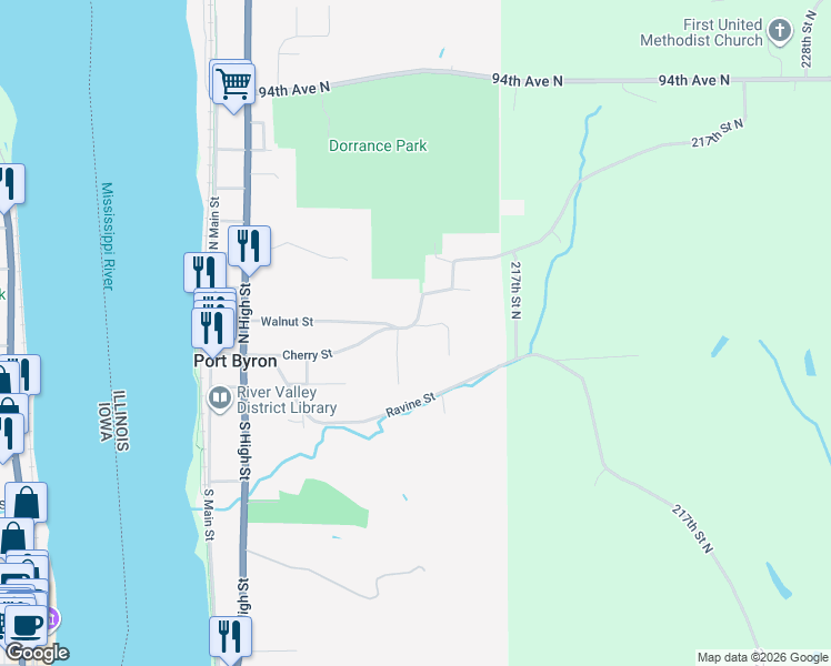 map of restaurants, bars, coffee shops, grocery stores, and more near 505 Cherry Street Court in Port Byron