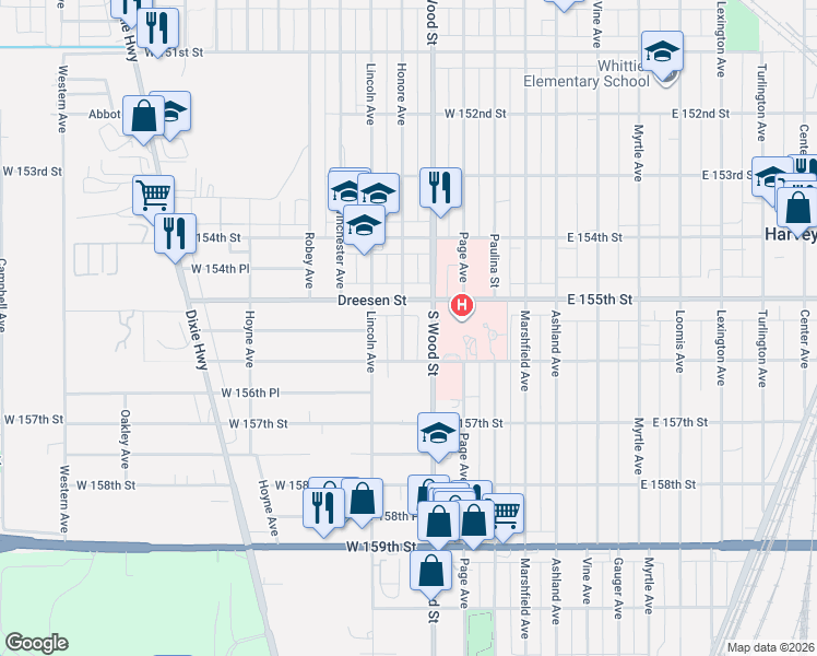 map of restaurants, bars, coffee shops, grocery stores, and more near 15521 Honore Avenue in Harvey