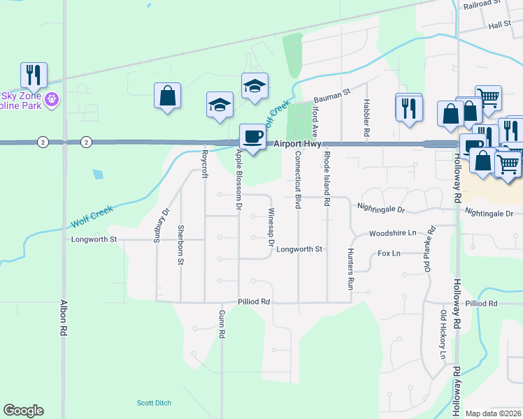 map of restaurants, bars, coffee shops, grocery stores, and more near 7660 Rome Court in Holland