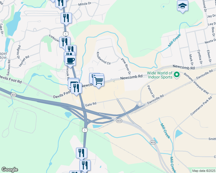 map of restaurants, bars, coffee shops, grocery stores, and more near 110 Gate Road in North Kingstown