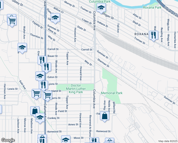 map of restaurants, bars, coffee shops, grocery stores, and more near 1131 Eaton Street in Hammond