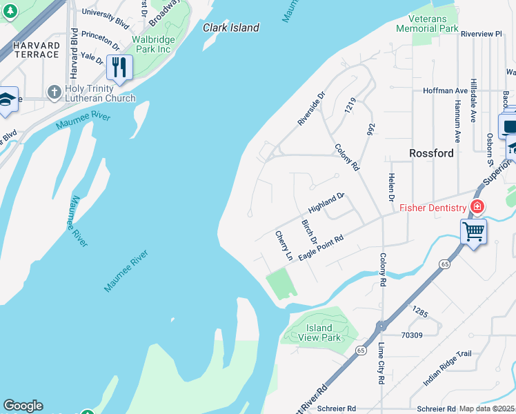 map of restaurants, bars, coffee shops, grocery stores, and more near 535 1271 in Rossford