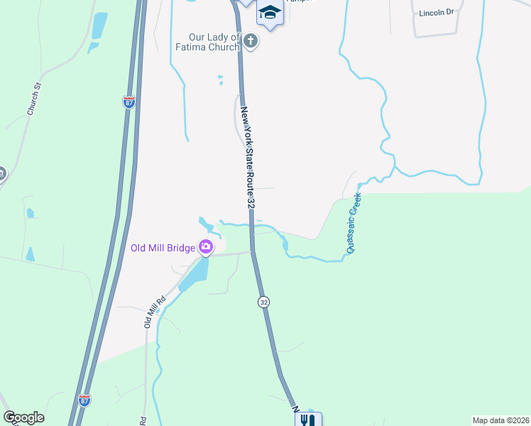 map of restaurants, bars, coffee shops, grocery stores, and more near 1136 New York 32 in Wallkill