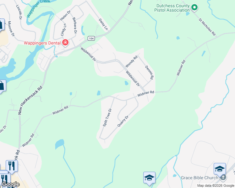 map of restaurants, bars, coffee shops, grocery stores, and more near 93 Widmer Road in Wappingers Falls