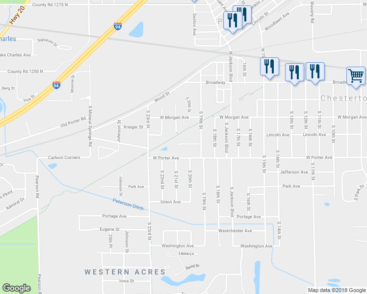 map of restaurants, bars, coffee shops, grocery stores, and more near 2081 Annabelle Court in Chesterton