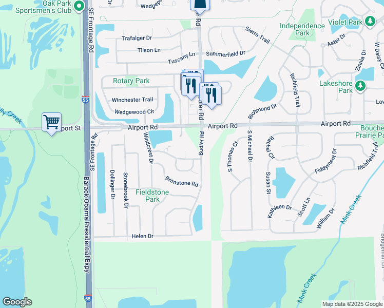 map of restaurants, bars, coffee shops, grocery stores, and more near 1927 West Cobblestone Road in Romeoville