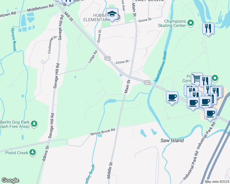 map of restaurants, bars, coffee shops, grocery stores, and more near 36 Ice Pond Lane in Berlin