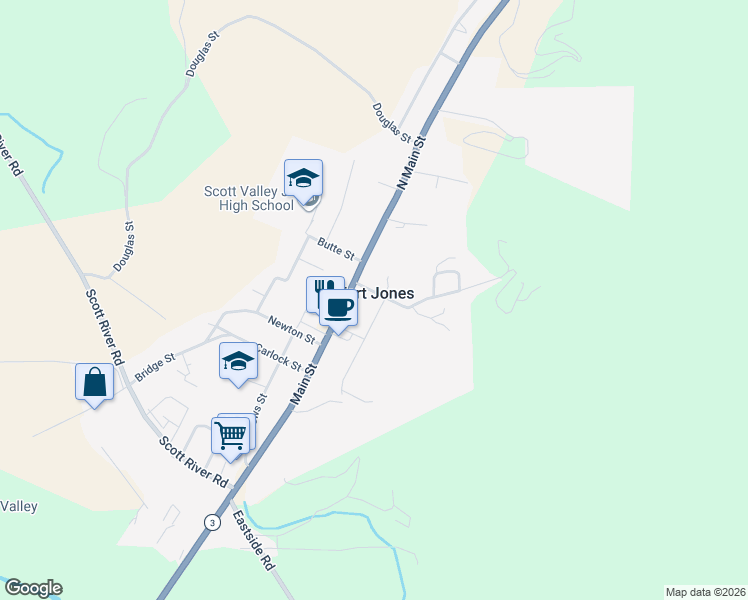 map of restaurants, bars, coffee shops, grocery stores, and more near in Fort Jones