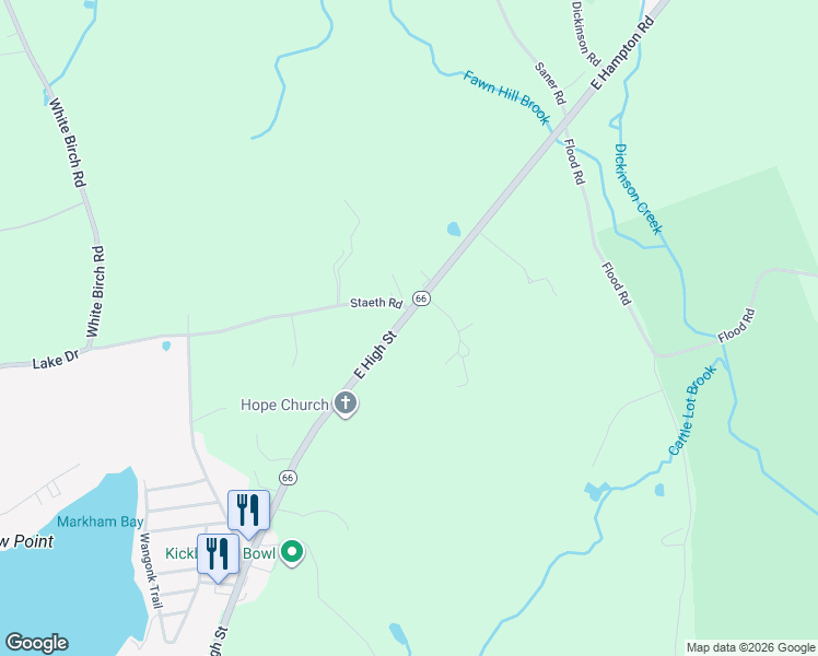 map of restaurants, bars, coffee shops, grocery stores, and more near 260 East High Street in East Hampton