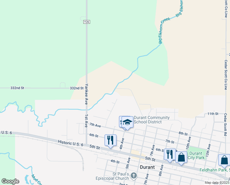 map of restaurants, bars, coffee shops, grocery stores, and more near in Durant