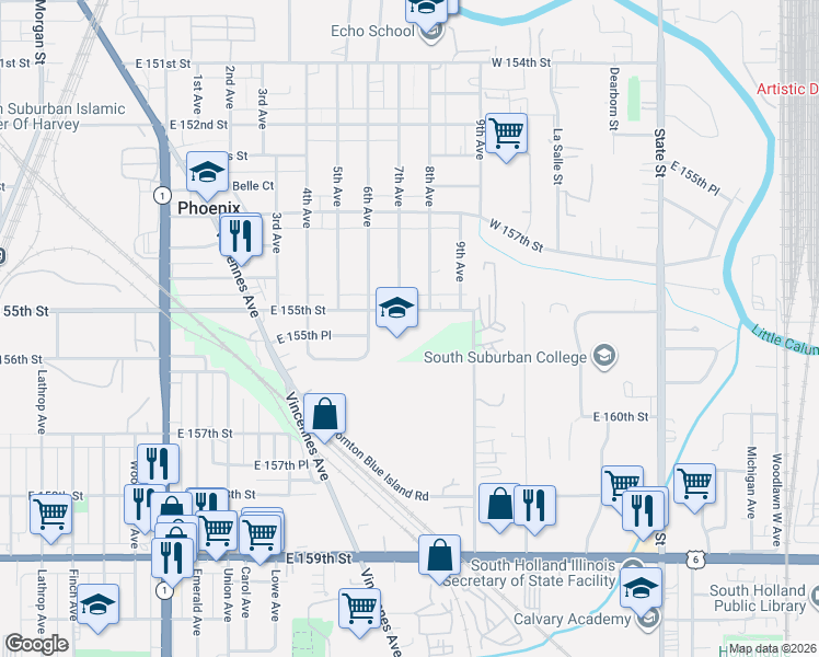map of restaurants, bars, coffee shops, grocery stores, and more near 15541 6th Avenue in Phoenix