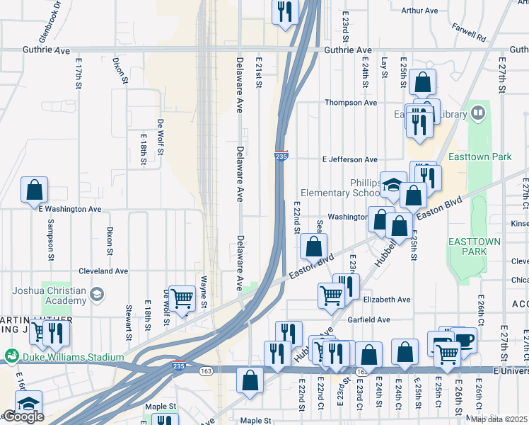 map of restaurants, bars, coffee shops, grocery stores, and more near 1516 East 21st Street in Des Moines
