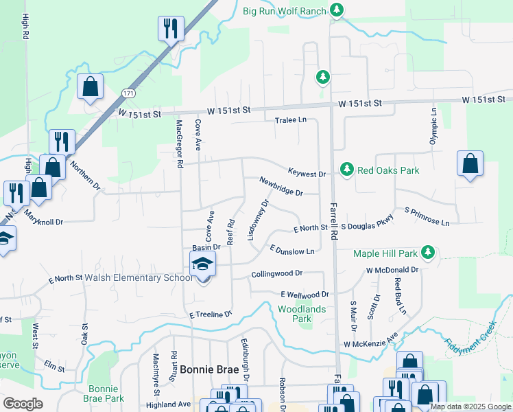 map of restaurants, bars, coffee shops, grocery stores, and more near 723 Lisdowney Drive in Lockport
