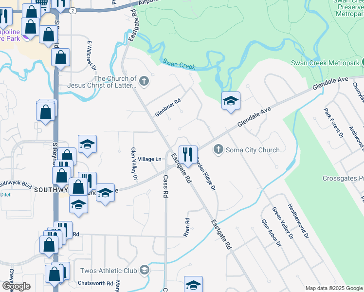 map of restaurants, bars, coffee shops, grocery stores, and more near in Toledo