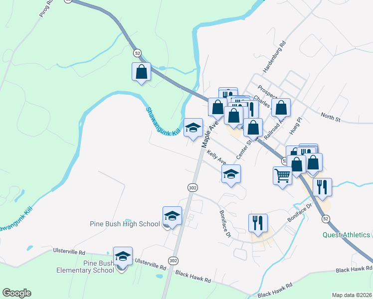 map of restaurants, bars, coffee shops, grocery stores, and more near 14 Edmunds Lane in Pine Bush