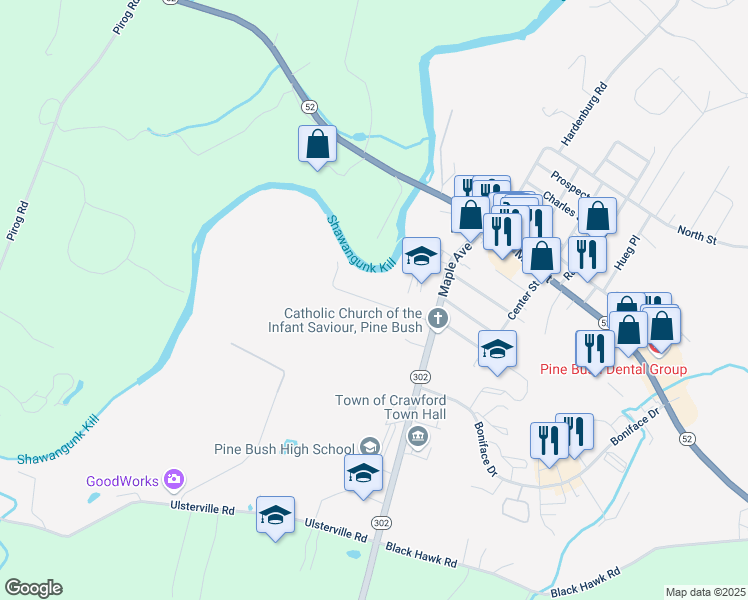map of restaurants, bars, coffee shops, grocery stores, and more near 36-38 Edmunds Lane in Pine Bush