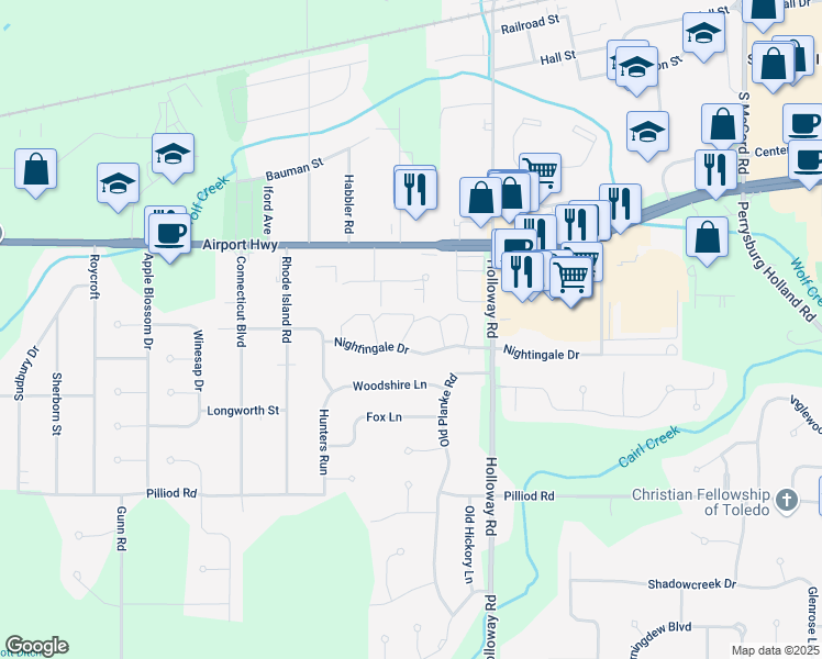 map of restaurants, bars, coffee shops, grocery stores, and more near 7327 International Drive in Holland