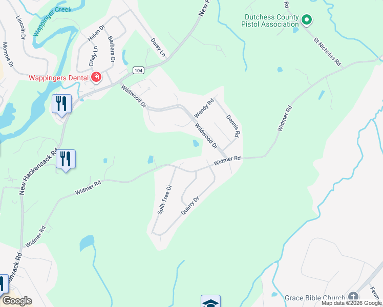 map of restaurants, bars, coffee shops, grocery stores, and more near 93 Widmer Road in Wappingers Falls