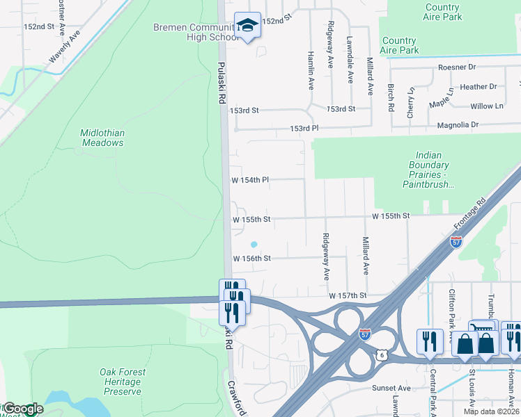 map of restaurants, bars, coffee shops, grocery stores, and more near 3915 West 154th Street in Markham