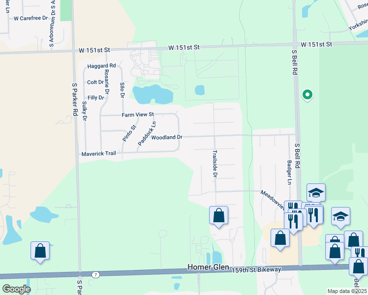 map of restaurants, bars, coffee shops, grocery stores, and more near 15421 Weather Vane Lane in Lockport