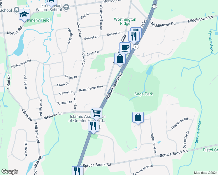 map of restaurants, bars, coffee shops, grocery stores, and more near 1276 Worthington Ridge in Berlin