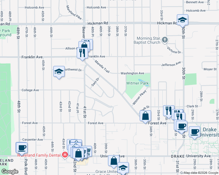 map of restaurants, bars, coffee shops, grocery stores, and more near 1627 Beaver Avenue in Des Moines