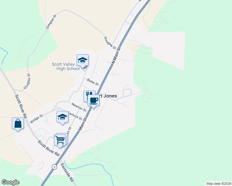 map of restaurants, bars, coffee shops, grocery stores, and more near 12036 Main Street in Fort Jones